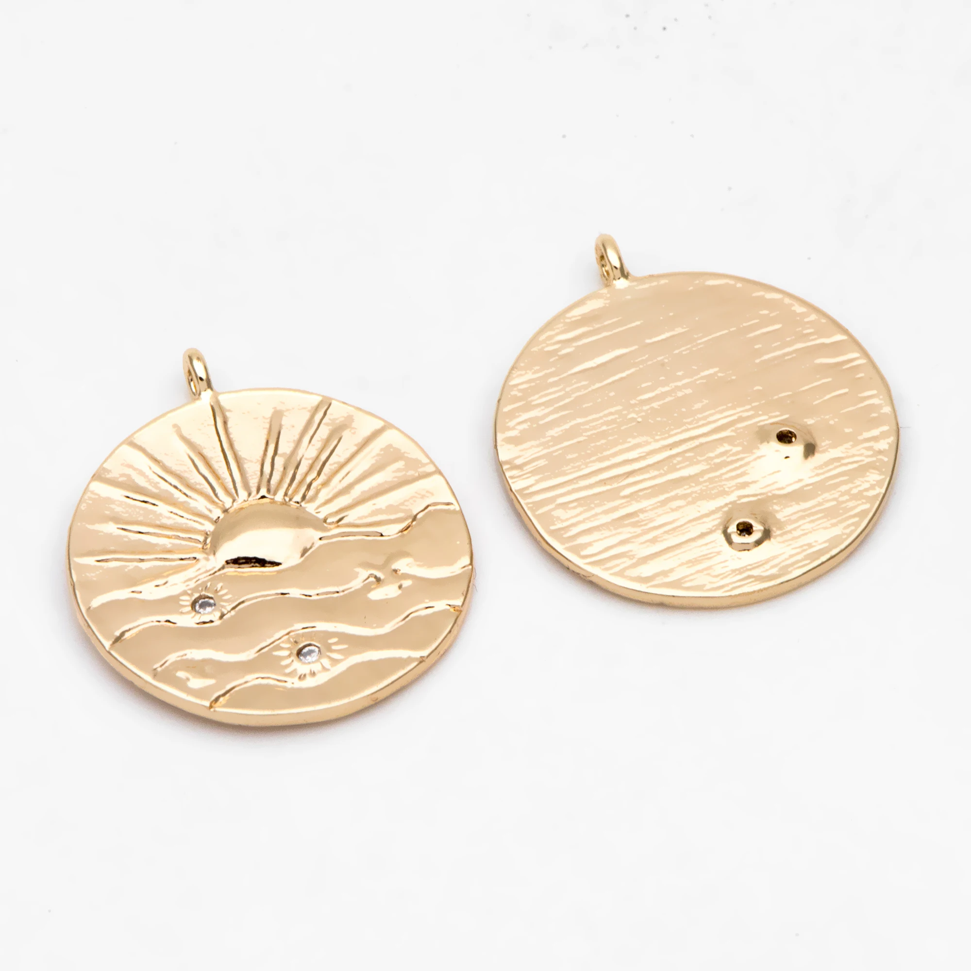 4pcs Sun Disk Charms 20mm, 18K Gold Plated Brass, CZ Paved Disc Pendants For Jewelry Making DIY Accessories (GB-3100)