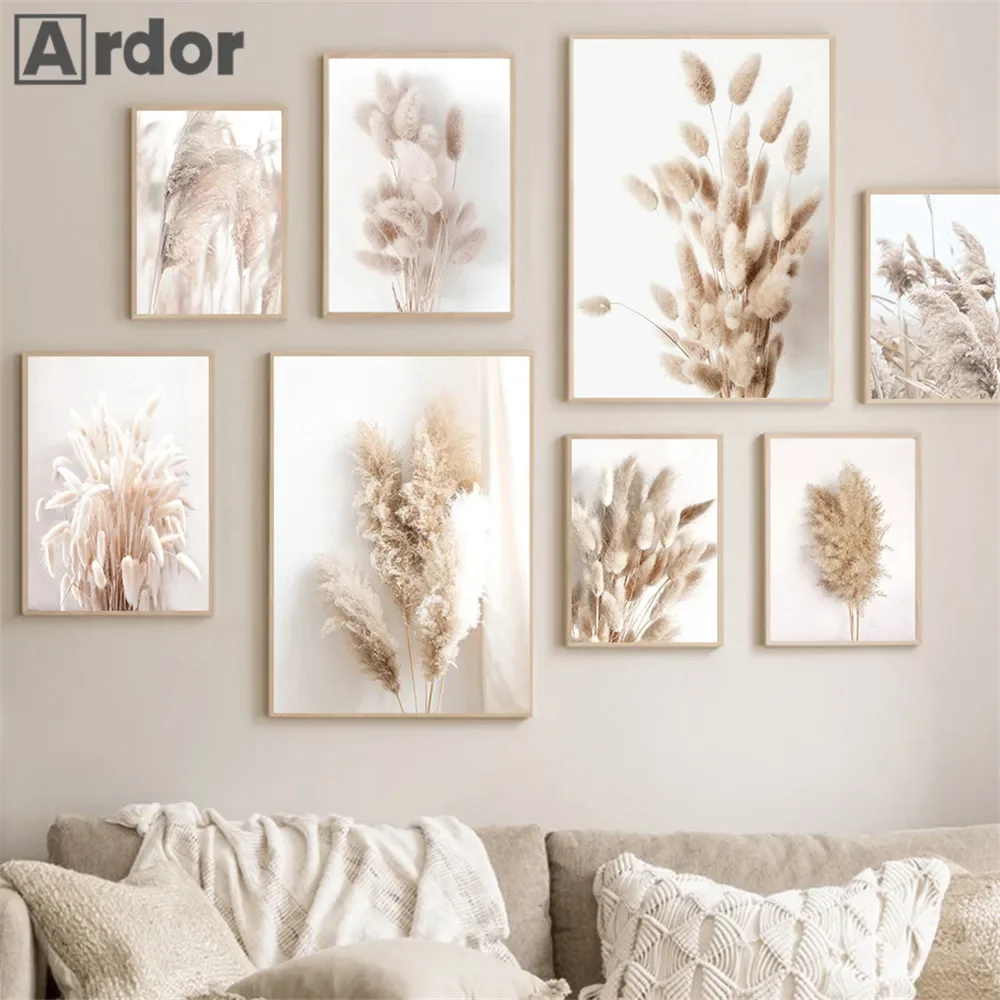 Beige Pampas Grass Canvas Painting Plants Reed Posters And Prints Scandinavian Art Poster Nordic Wall Pictures Living Room Decor