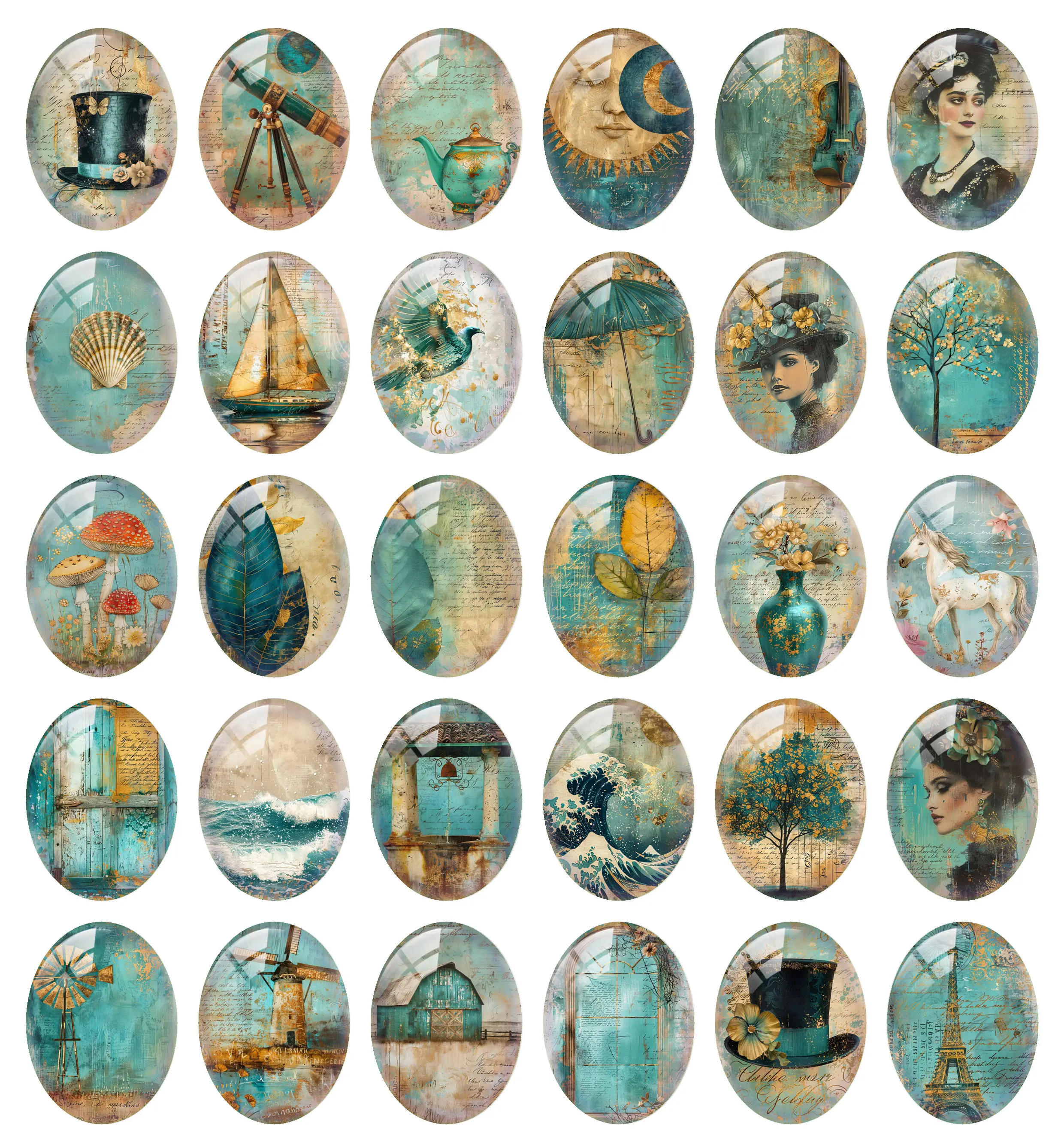 10pcs/lot Blue Bird Horse Lady Peacock Oval Photo Glass Cabochon Flatback Demo Flat Back Cameo For Diy Jewelry Making Supplies