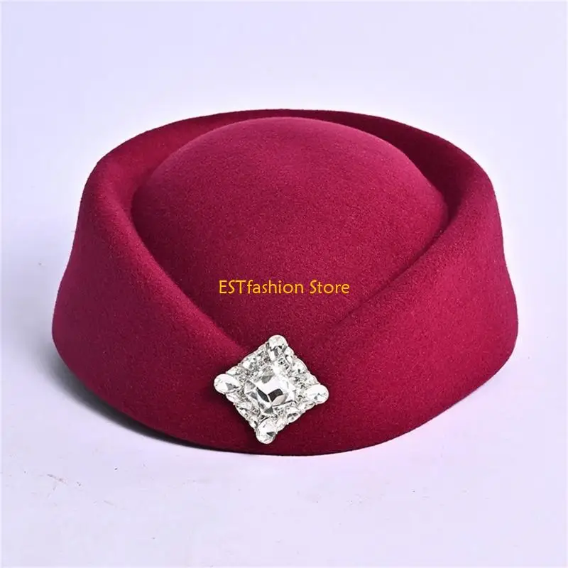 Y5GC Winter Fashion With Glittering Rhinestones Design Comfortable Warm Stewardess Hat For Women Uniform Casual Outfit