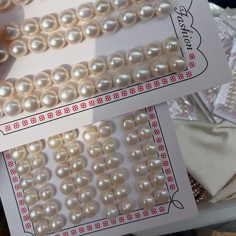 A pack of 4A Zhuji natural freshwater pearl bread beads, semi-hole steamed bun beads, rings, earrings, DIY loose beads.