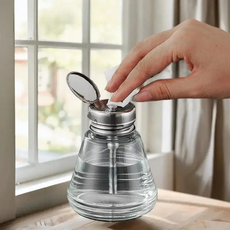 Refillable Glass Nail Storage Bottle – Empty Pump Dispenser for Nail Polish Remover, Liquid Cleaners, and Manicure Use