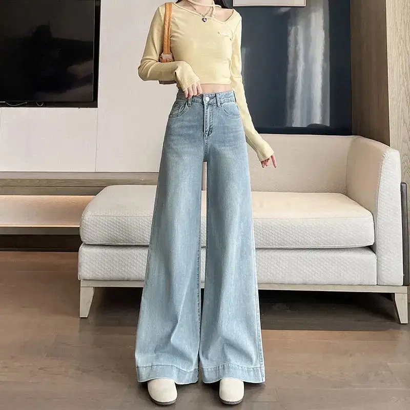 

High Waist Wide Leg Denim Jeans Women's Street Style Commute Fashionable Spring Autumn Long Bootcut Denim Pants