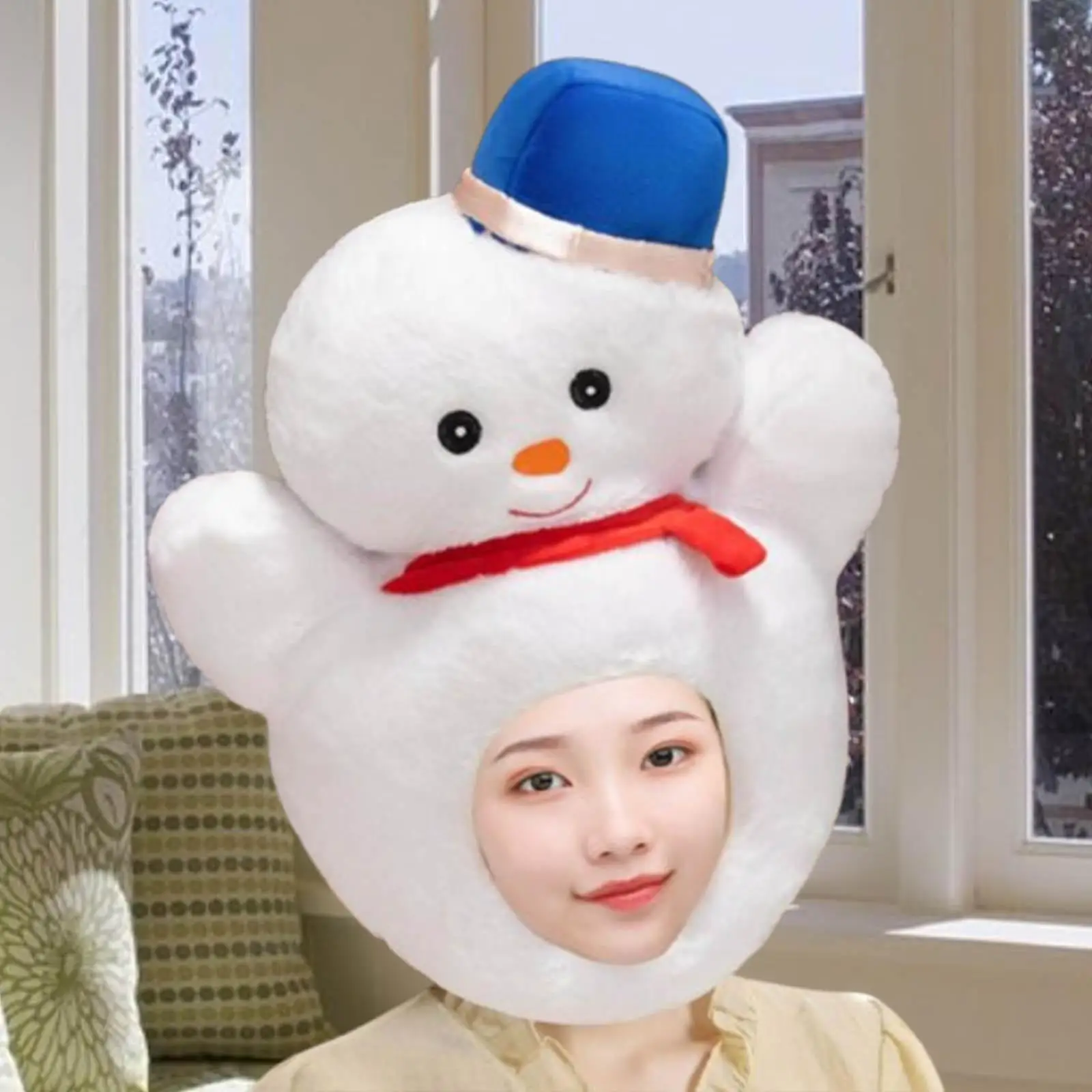 

Snowman Hat Cartoon Fancy Dress Soft Plush Cap for Holiday Festival Carnival
