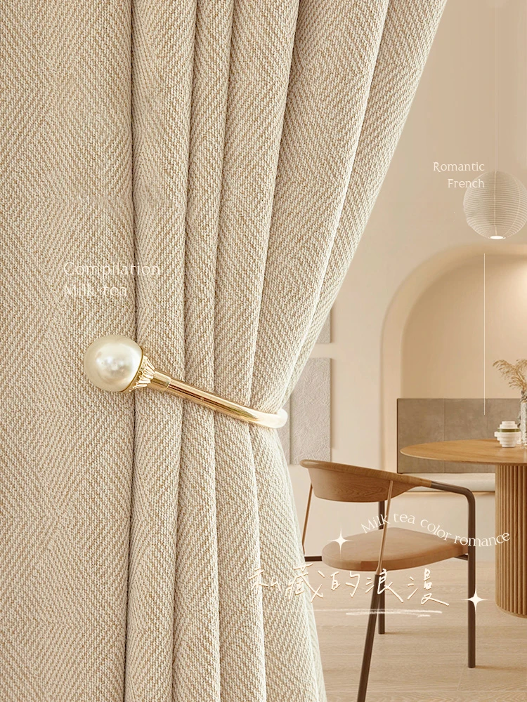 Living Room Blackout Curtain Thicken Chenille Beige Pattern IG Bedroom Curtains for The Room French Luxury Decor Home