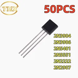Transistor 50 pièces/lot 2N3904 2N3906 2N2222 2N2907 2N5401 2N5551 TO-92 inline power PNP NPN