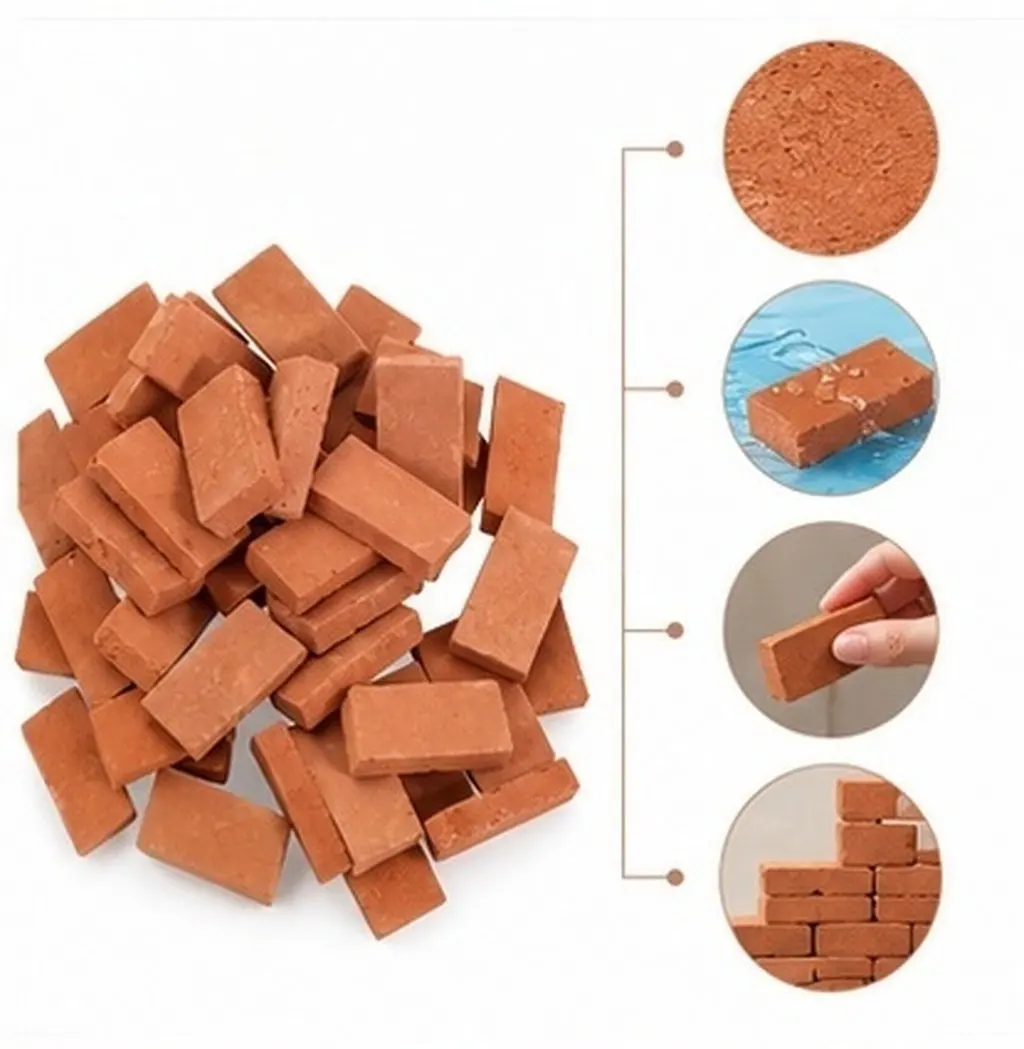 40Pcs Red Mini Bricks for Aquatic Terrestrial Mini Landscaping Tiny Brick Wall Steps Decoration Lifelike Brick Ornament Garden
