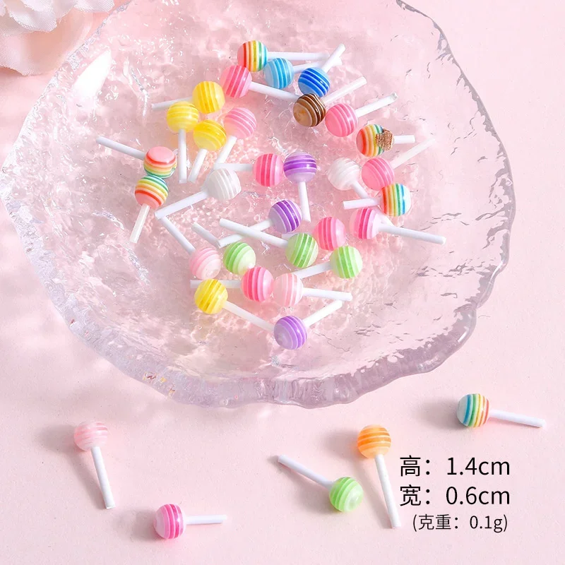 Mini piruleta colorida de simulación 3D, dulces Kawaii, decoraciones lindas, caja de papelería DIY, accesorios de caja de teléfono, 50 piezas por