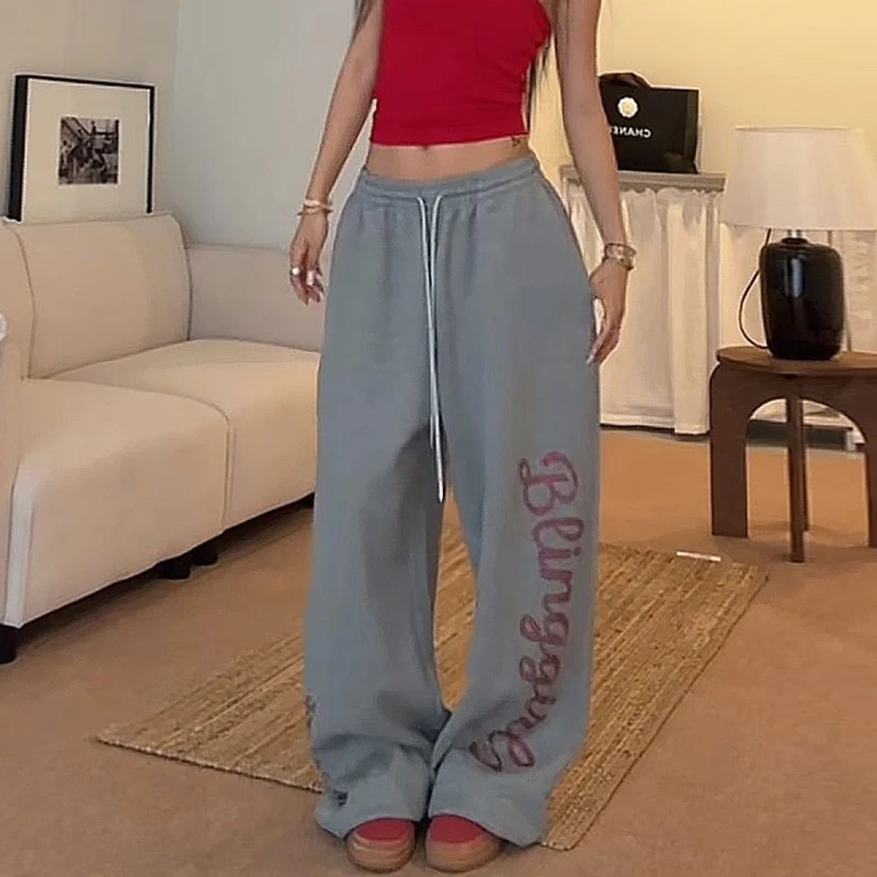 

Y2K Black Sweatpants Women Streetwear Letter Baggy Joggers Harajuku Aesthetic Wide Leg Pants Summer Korean Casual Trousers New