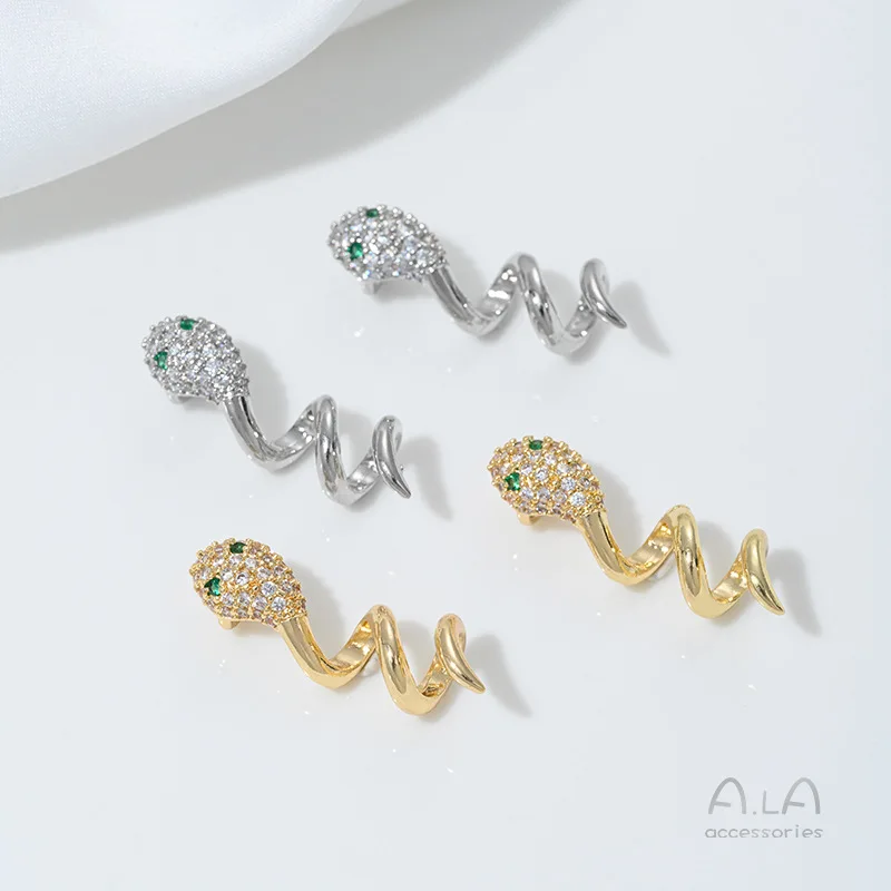 14K Gold Color Zircon Inlaid Serpentine Winding Beads Zodiac Snake Head Beads DIY Pearl Jewelry Making Accessories