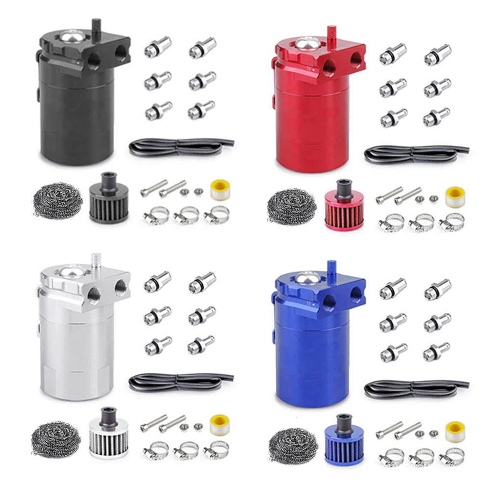 Polish Engine Air Oil Separator with Air Filter Breather Fittings Tank Reservoir Kit Engine Polish Baffled Car Oil Catch Can Kit - view 2