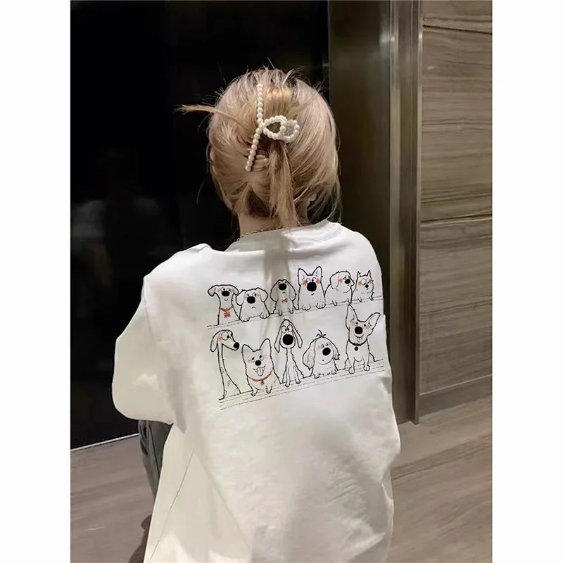 

Новая летняя шикарная футболка из чистого хлопка с мультяшным принтом, женские удобные свободные повседневные топы с круглым вырезом и короткими рукавами