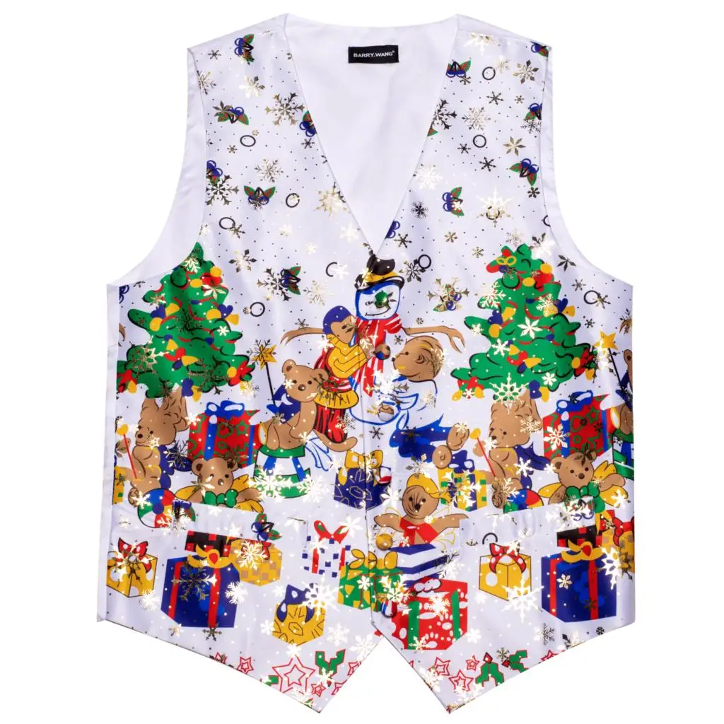 Christmas Vest for Men Silk Red White Green Snowflake Santa Claus Elk Waistcoat Tie Bowtie Set Party Festival Barry Wang