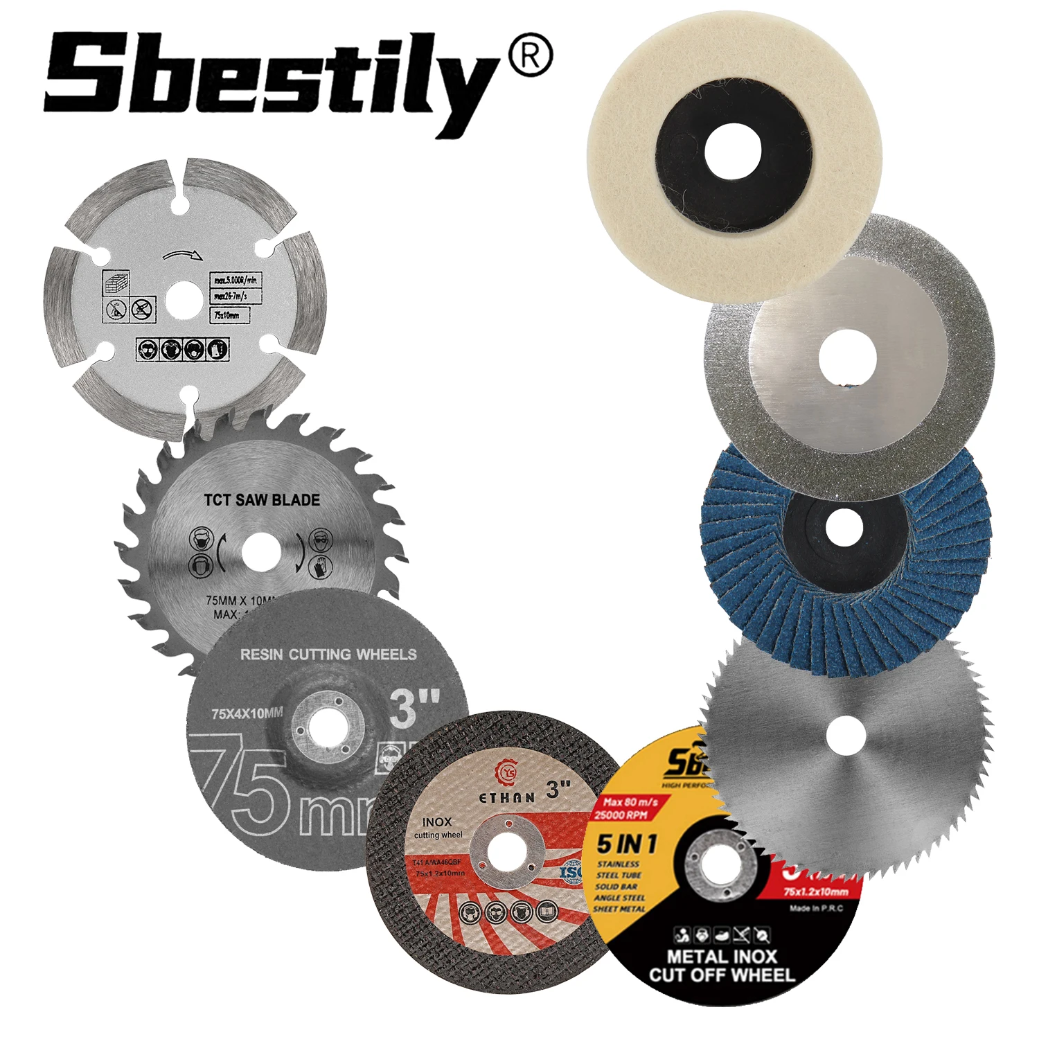 9pcs Resin Cut Off Wheel Circular Saw Blade Flap Disc Grinding Wheel Wool Polishing Wheel F Cutting/Polishing Metal Woodworking