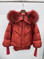 Women Winter Goose Down Jackets Real Fox Fur Collar Hooded Thick Natural Raccoon Fur Female Outwear Warm Loose Puffer Coats 4