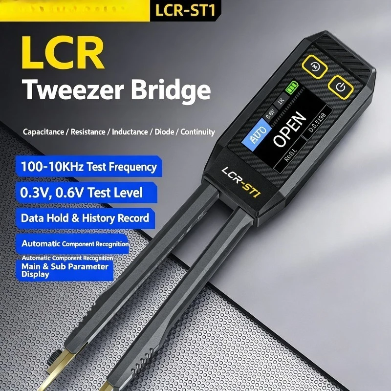 Digital Tweezers Bridge LCR-ST1 Resistor, Inductor, Capacitor Component Tester with Chip Socket Clip and Multimeter