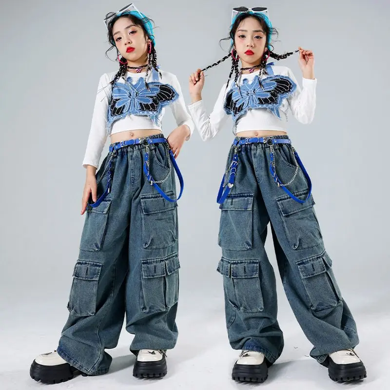 Girls Hip Hop Cool Pink T Shirt Street Dance Pants Kids Fashion Plaid Sweatpants Children Streetwear Teenage Jazz Clothes Sets