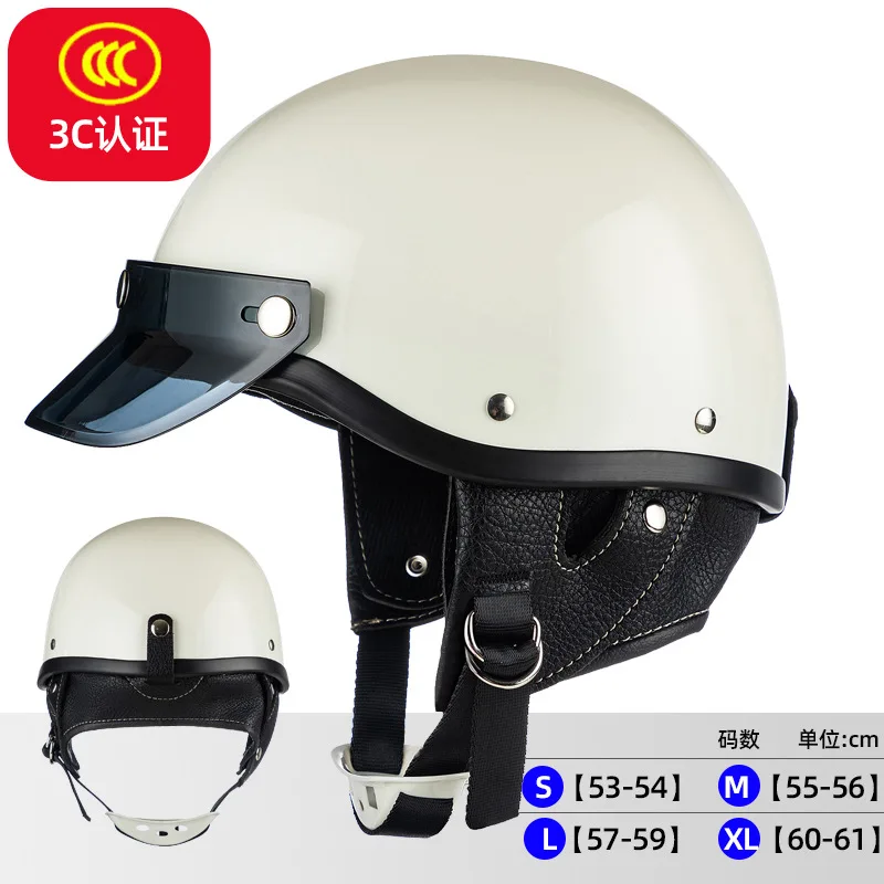 

Retro White Half Face Motorcycle Helmet Vintage Motorbike Helmets Men Women Unisex Scooter Four Seasons Helmet Casco Casque Moto