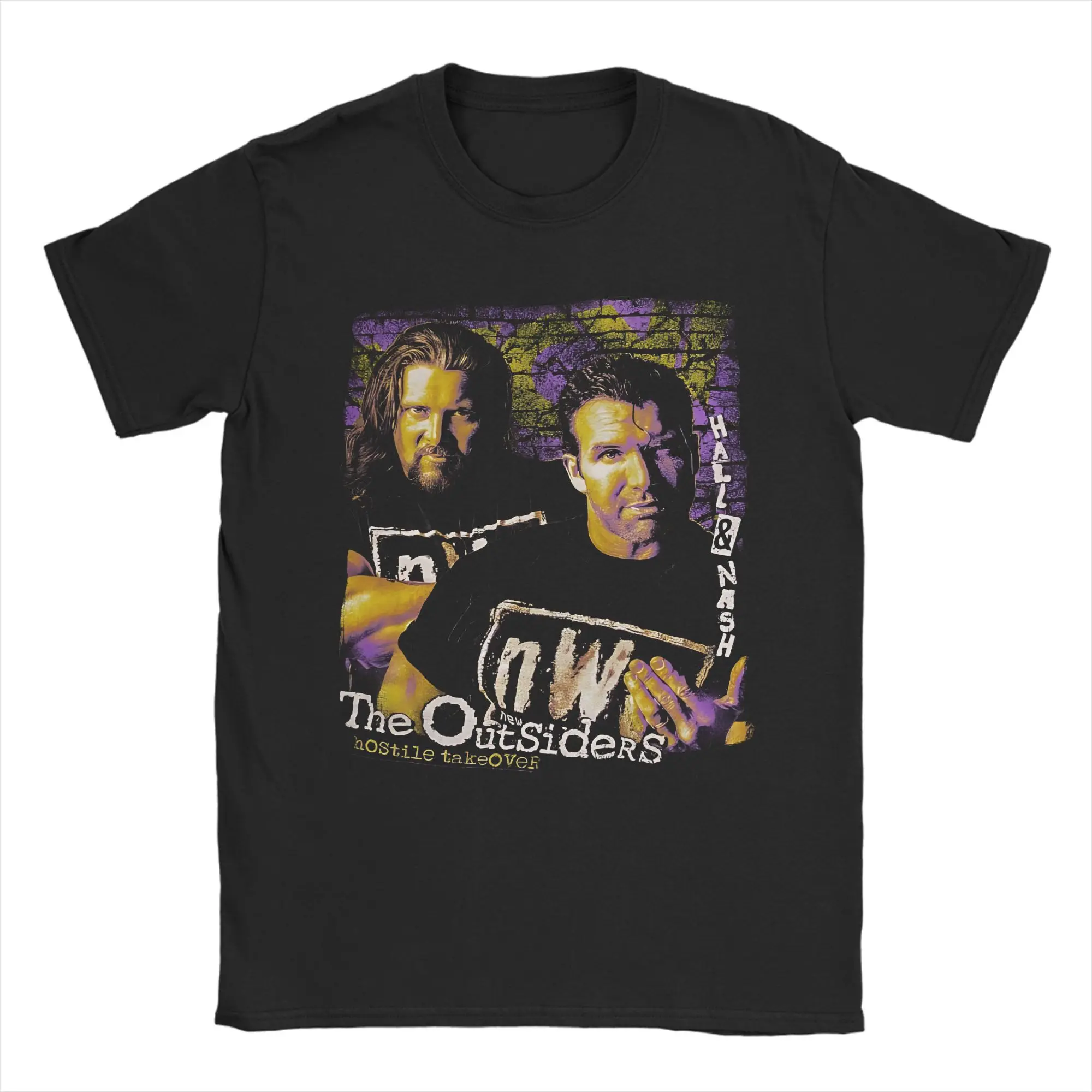 NWO Hall & Kevin Nash Hostile Takeover T-Shirt Vintage 100% Cotton Tee Shirt Crewneck Short Sleeve T Shirt Graphic Printed Tops
