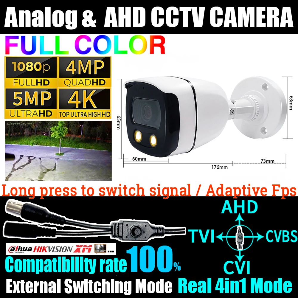 

5000TVL Analog AHD 5MP 1080P CCTV Full Color Camera Auto Luminous 8MP 2K TVI/CVI 4in1 OSD Menu Cable Digital Ultra HD Monitor