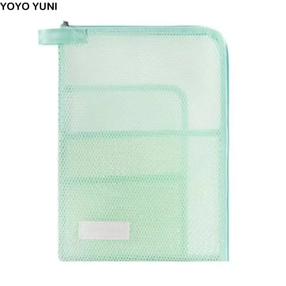 

Large Opening Portable Mesh File Folder Small Handle 4 Layers A4 Document Holder Zipper Large Capacity Document Folder Bag