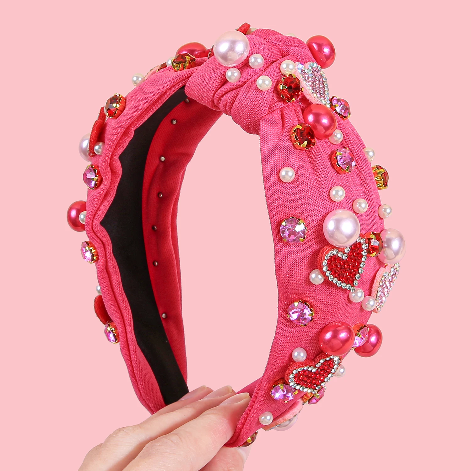 Fashion Crystal Heart Hairbands Girls Crystal Pearl Headband for Women Valentine\'s Day Headbands for Party Hair Accessories