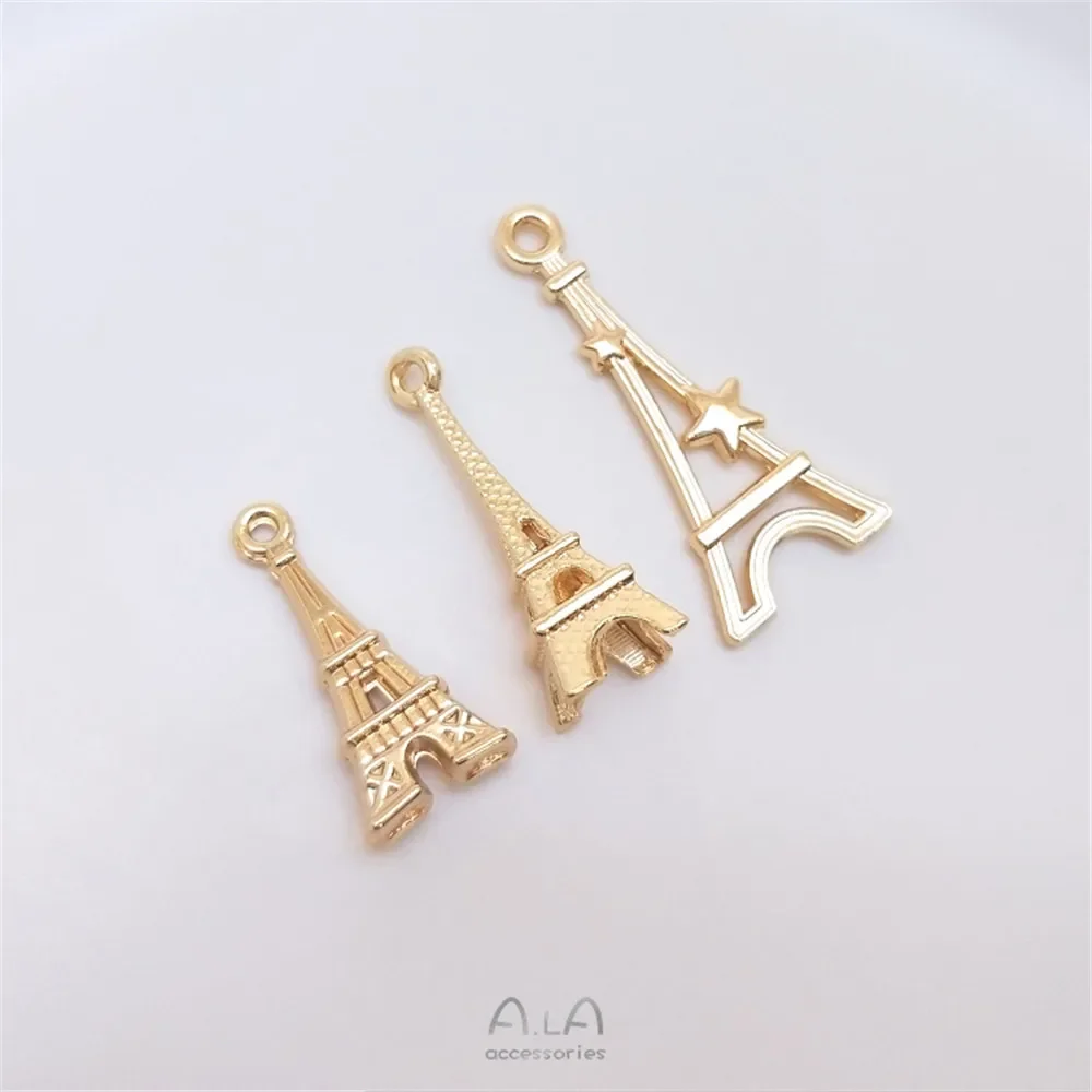 Liontin Menara Eiffel Paris berlapis emas 14K buatan tangan DIY liontin gelang Aksesori liontin dekoratif