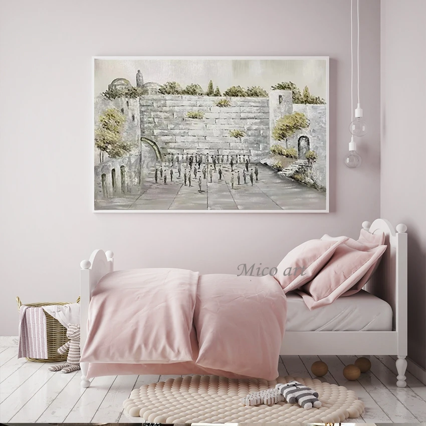 رسمت باليد لوحة زيتية جدار القدس الغربية ، تصميم بسيط قماش الفن ، ديكور كبير الحجم اللوحة اليهودية جدار الفن #5