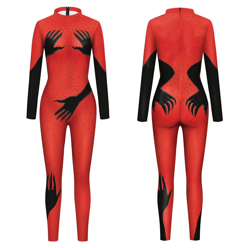 Touch My Body Pattern Jumpsuits Woman Sexy Zentai Bodysuit Black Red Colors Party Clothes Fitness Catsuit Girls Festival Outfit