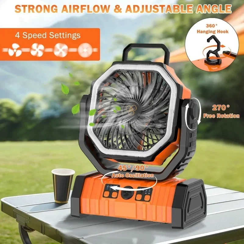 ZioeYiue ventilatore da campeggio ricaricabile grande alimentato a batteria portatile con telecomando ventilatore Cordless per tenda Picnic all'aperto
