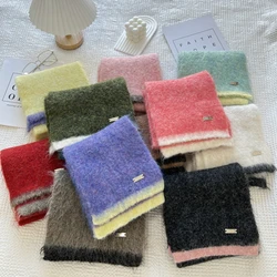 Solid Color Scarf Female Korean Version Cute Girl Autumn Winter Dopamine Color Thick Warm Knit Scarf For Women