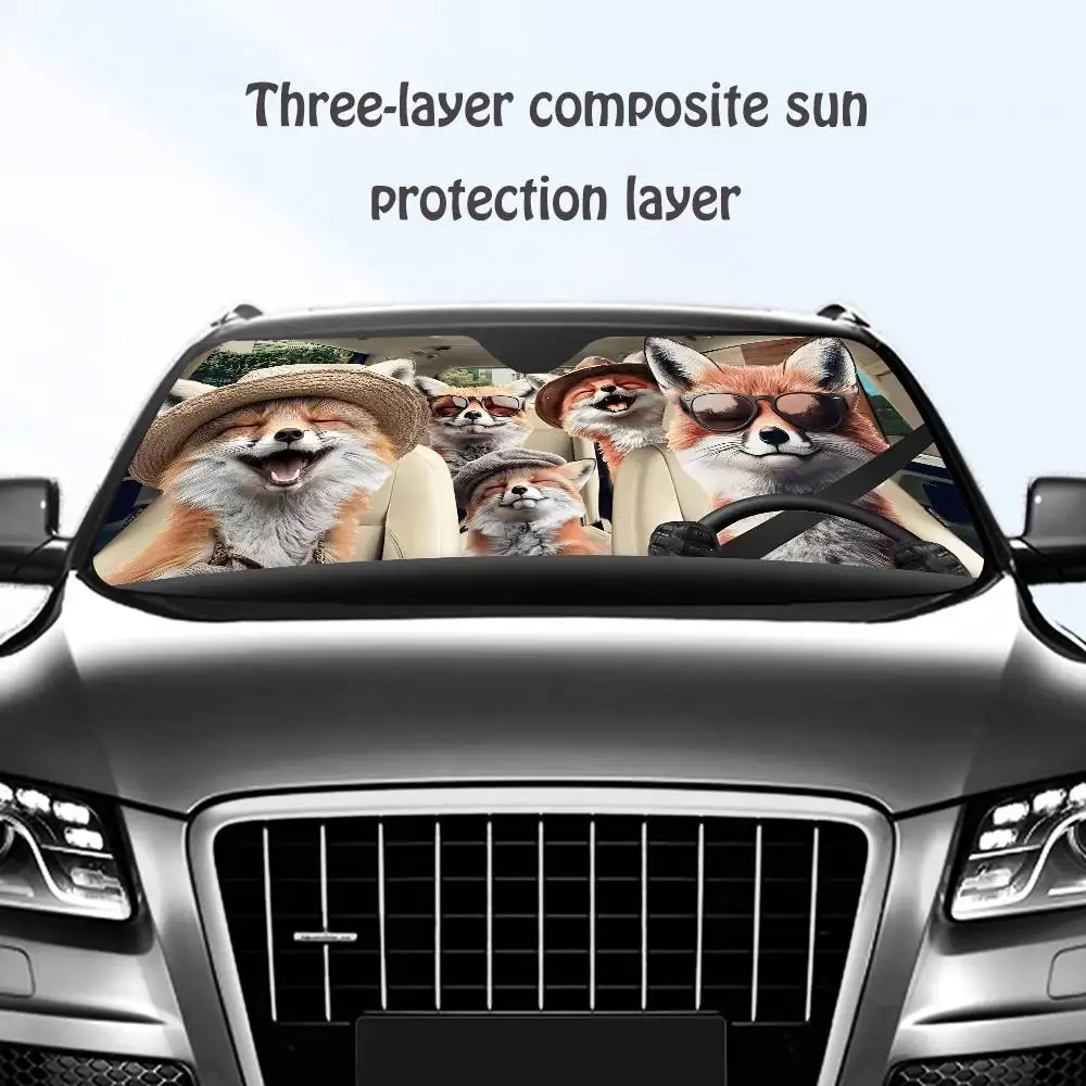 

Cute Fox Family Driving Car SunShade Windshield Sun Shade Personalized Picture Block UV Rays Visor Protector