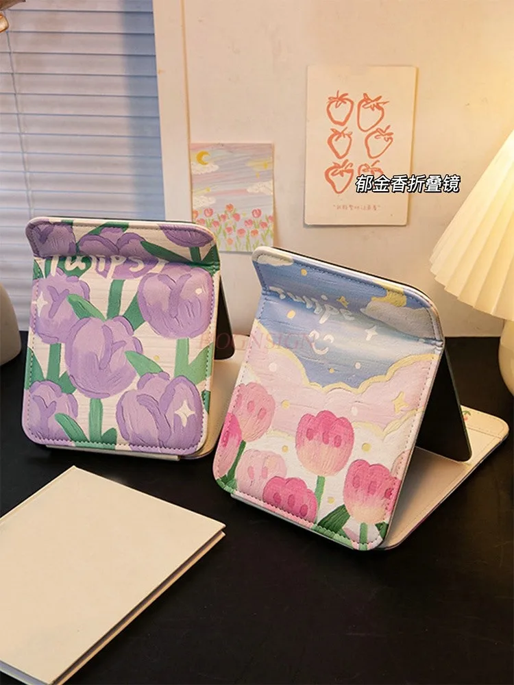Espelho dobrável Tulip Desktop Stand Up Espelho portátil para vestir e maquiagem