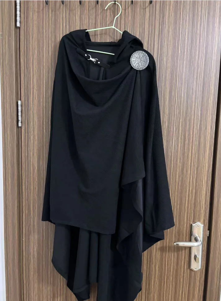 Medieval Corduroy Cloak Cowl with Brooch Cos Death Knight Halloween Renaissance Knight Pirate Ranger Cloak view 2