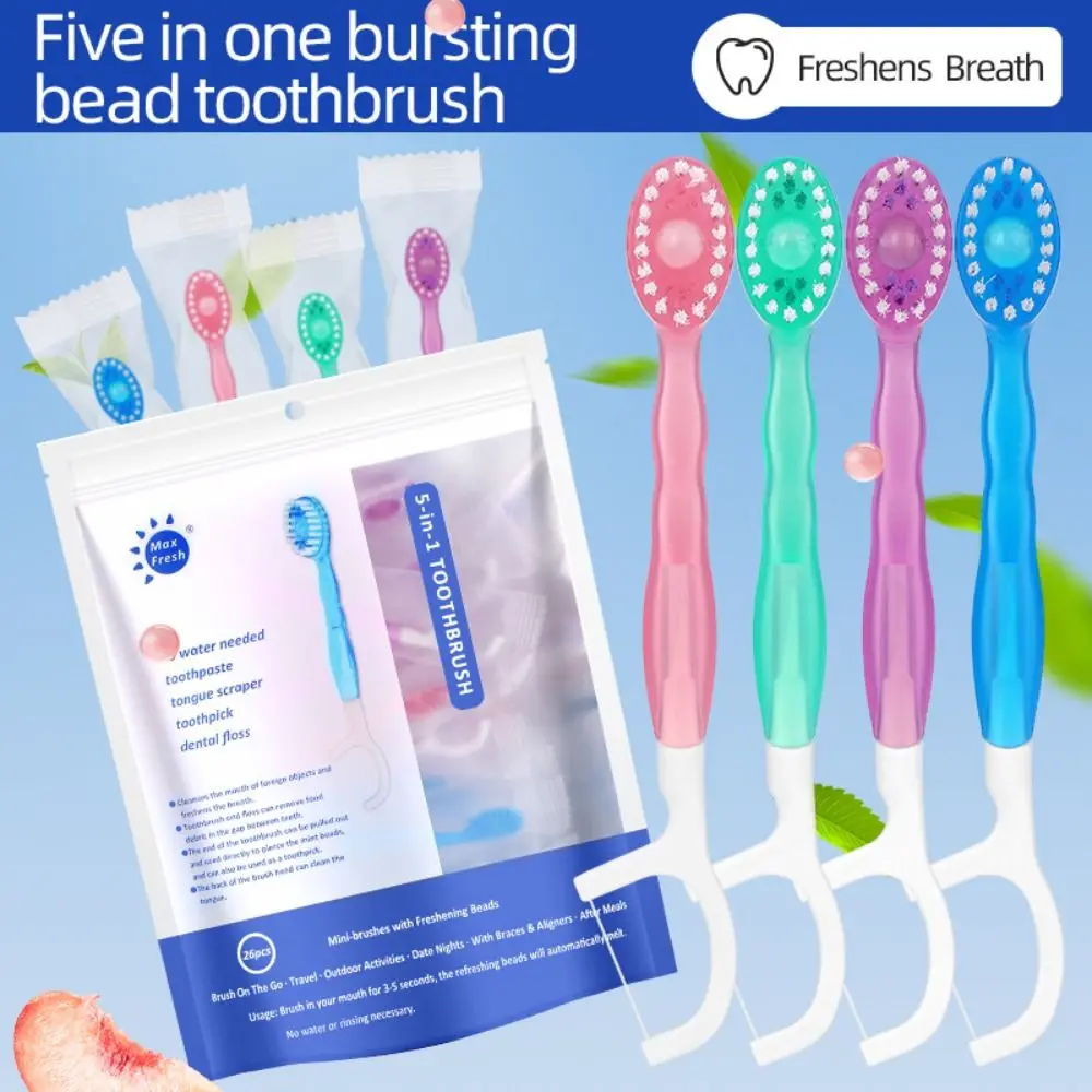 

26Pcs 5 in 1 Mini Travel Toothbrushes Oral Care Soft Disposable Portable Toothbrush Keep Fresh Compact Design