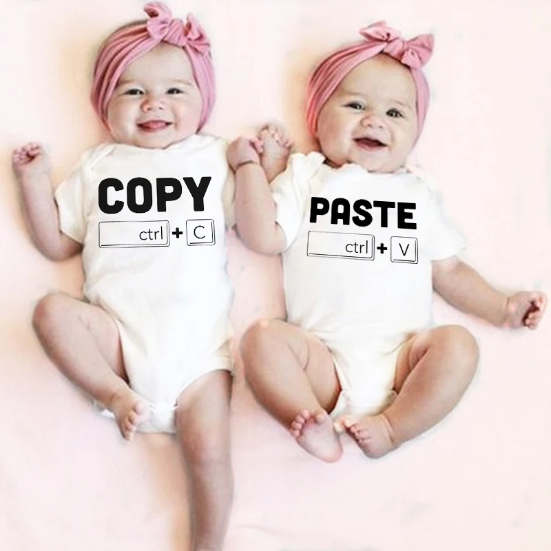 Copy Paste Twin Newborn Toddler Jumpsuit Ctrl+c Ctrl+v Print Funny Baby Clothes Boy Girl Short Sleeve Romper Infant Shower Gift