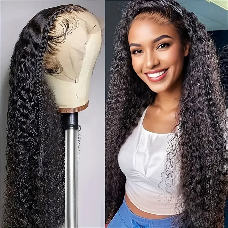 Perruque bouclée Deep Wave pour femme, perruques de cheveux humains en dentelle, en vente, 30 po, 40 po, 13x4, 13x6 HD