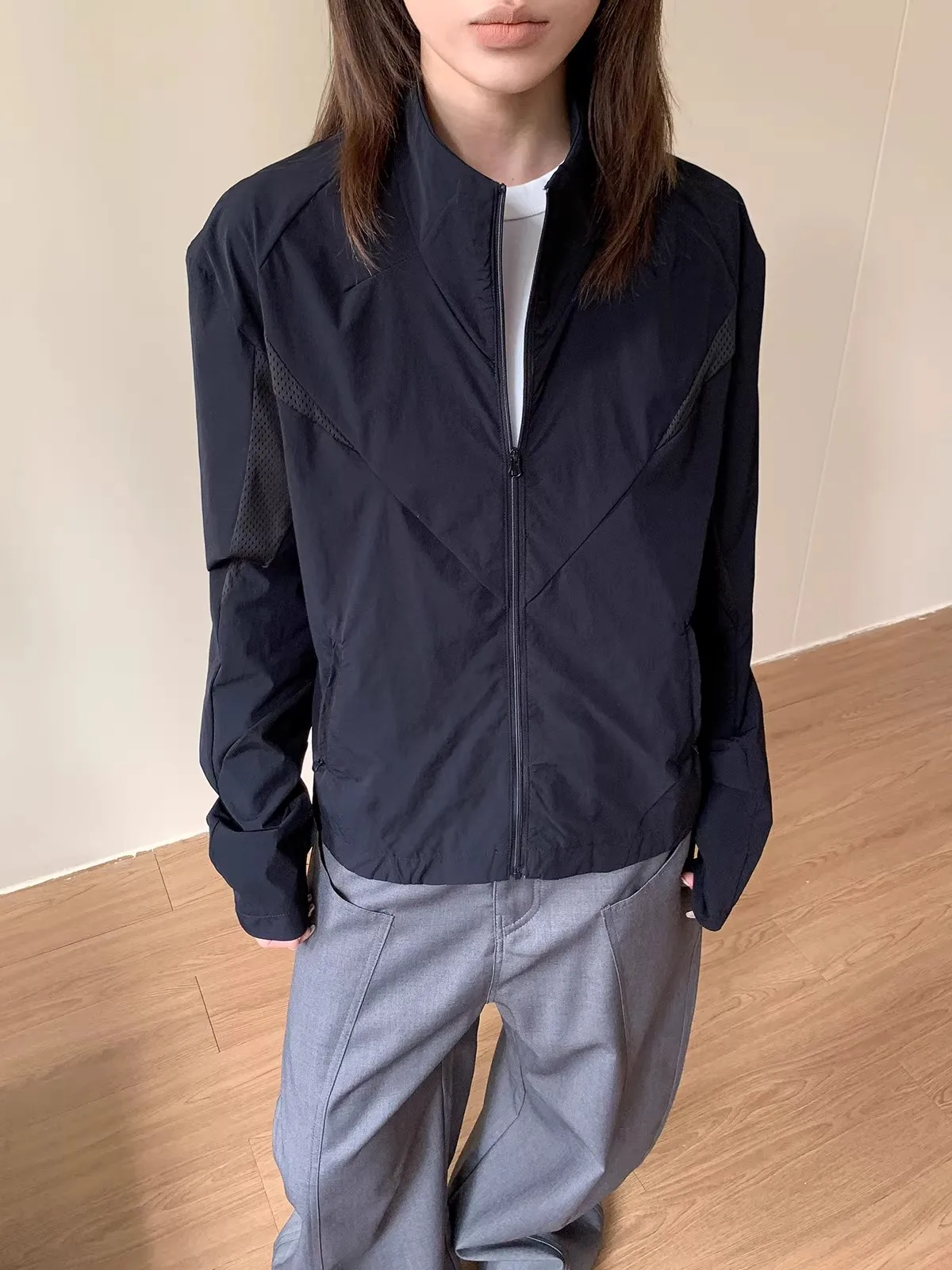 

Retro American Lightweight Breathable Waterproof Summer Jacket Men's Women's Stand Collar UV Protection Coat Cleanfit Outerwear