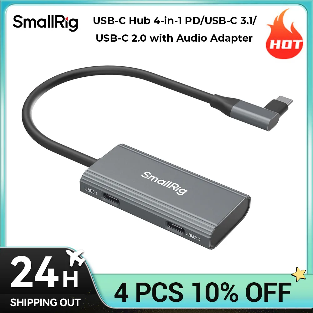 SmallRig 4-in-1 USB-C Hub PD 100W / USB-C 3.1 / USB-C 2.0 with Audio Adapter for Professional Phone Video Shooting 4598