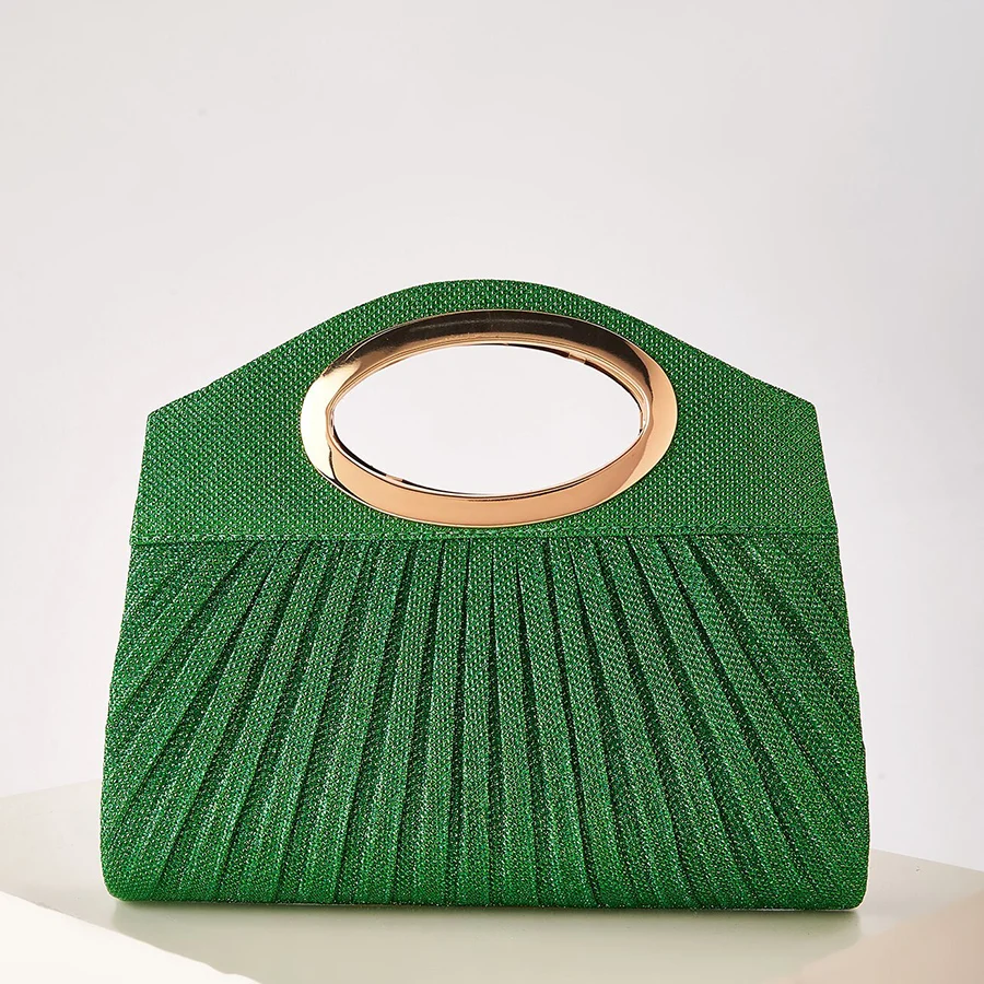 

Pleated design large-capacity handbag suitable for daily use metal handle commuter clutch purse for women party dinner handbags