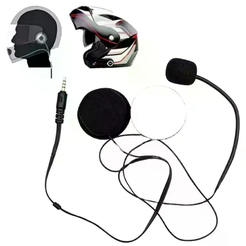 1Pcs Motorcycle Helmets Headsets Intercom Microphone 3.5mm Straight Head Helmets Headsets Mic Build-in 32Ω Double Speaker