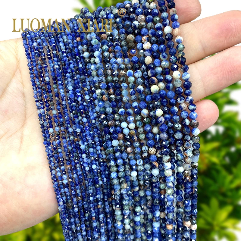 الأوجه الأزرق سوداليتي الحجر الطبيعي المستديرة 2 3 4 مللي متر فضفاض خزر عازل لصنع المجوهرات سوار ذاتي الصنع إكسسوارات ساحرة 15''