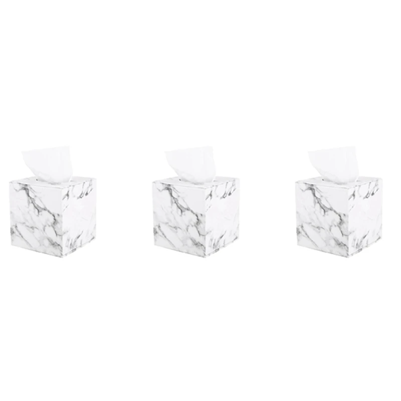 3X Marble Square Square Tissue Box PU Leather Roll Paper Holder Toilet Paper Box Napkin Paper Box Cover Locker Towel Box