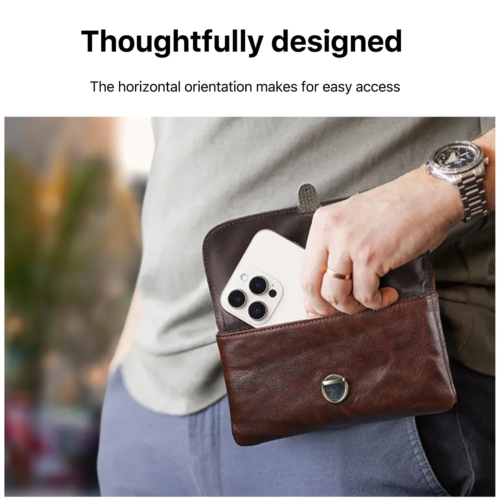 Genuine Leather Waist Phone Bag for Men Full Grain Leather Fanny Bag Waist Pack 6.9" Phone Pouch for iPhone 17/18 Pro Max
