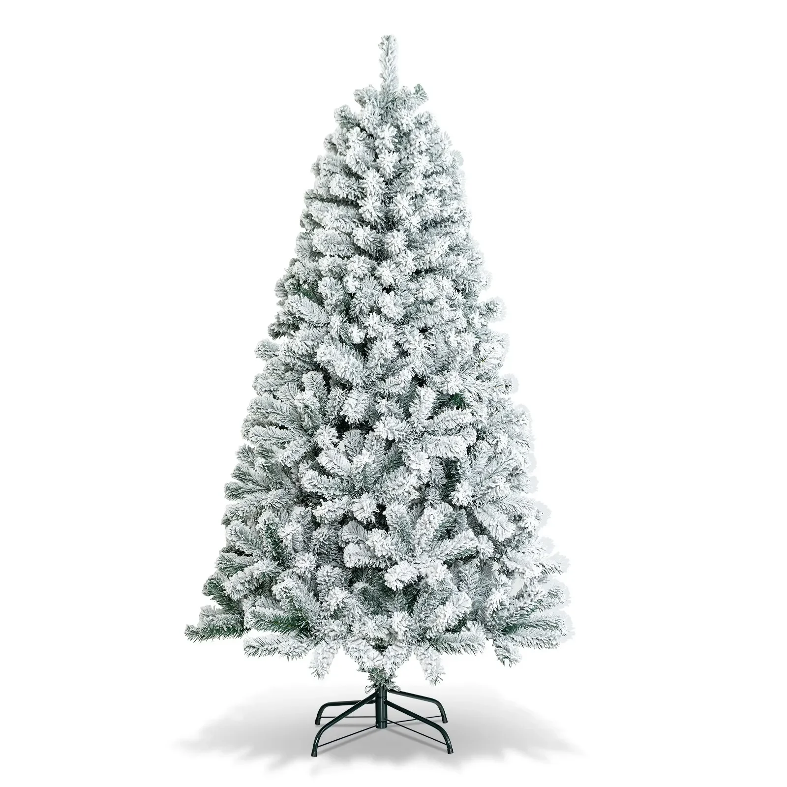 

6ft Premium Snow Flocked Hinged Artificial Christmas Tree Unlit w/ Metal Stand
