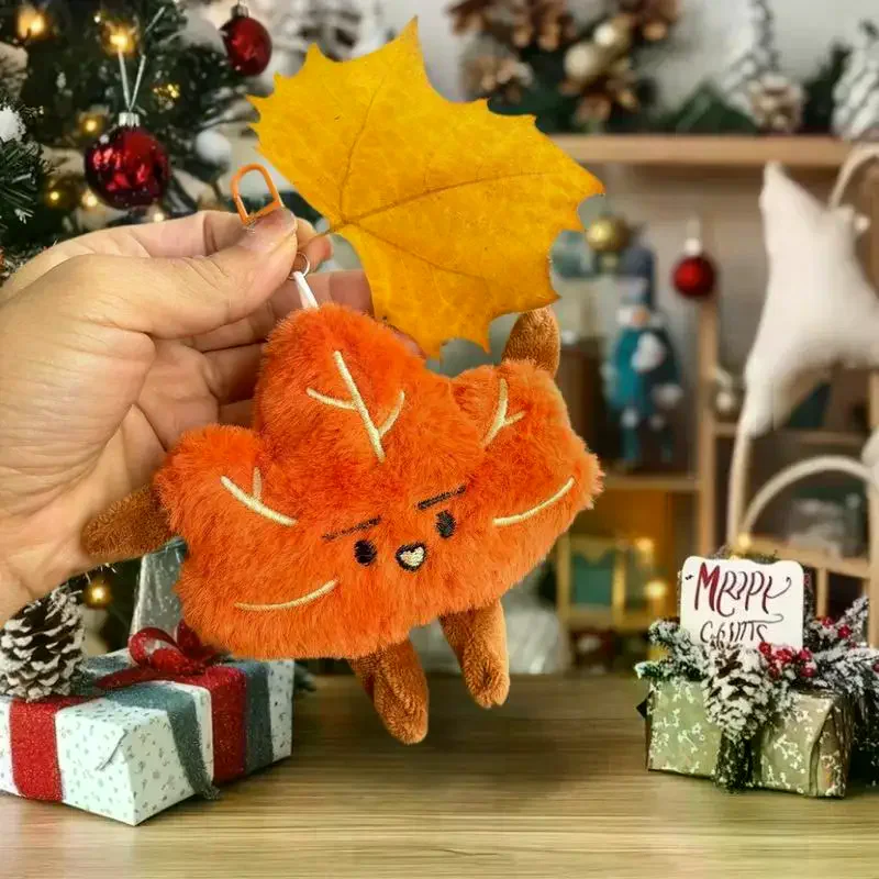 Adorable Cartoon Maple Leaf Plush Keychain Stuffed Doll Soft Toy Gift - Car Key Ring Bag Charm Backpack Decor