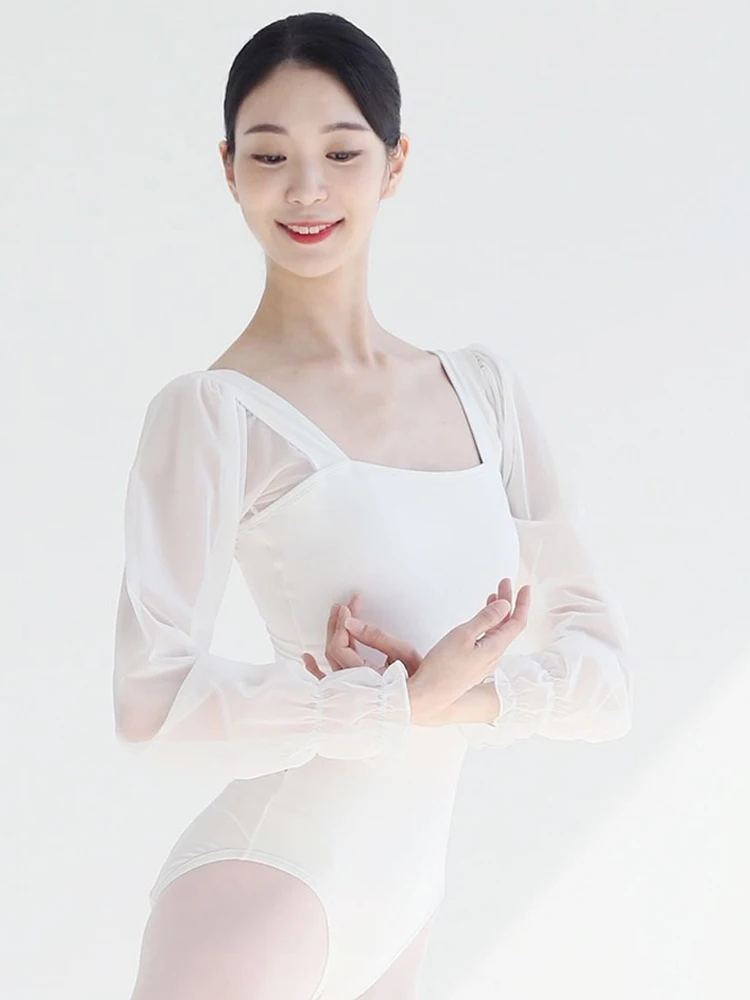 

Gymnastics Leotards Woman Ballet Leotards Dancing Bodysuit Nylon Splice Hollow Back Dance Leotards Long Sleeves