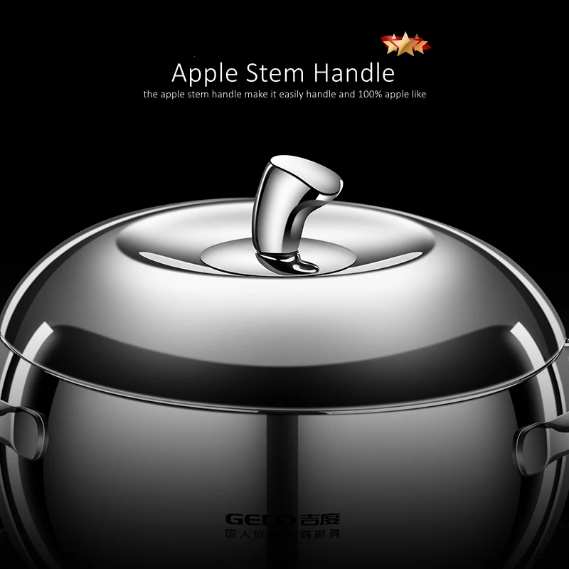 GEDO Ultra Thick Apple Shape Stewing Pot 3.2/3.8L Capacity 20/22cm Kitchen Saucepot Flavor Keeping Internal Circulation Soup Pot