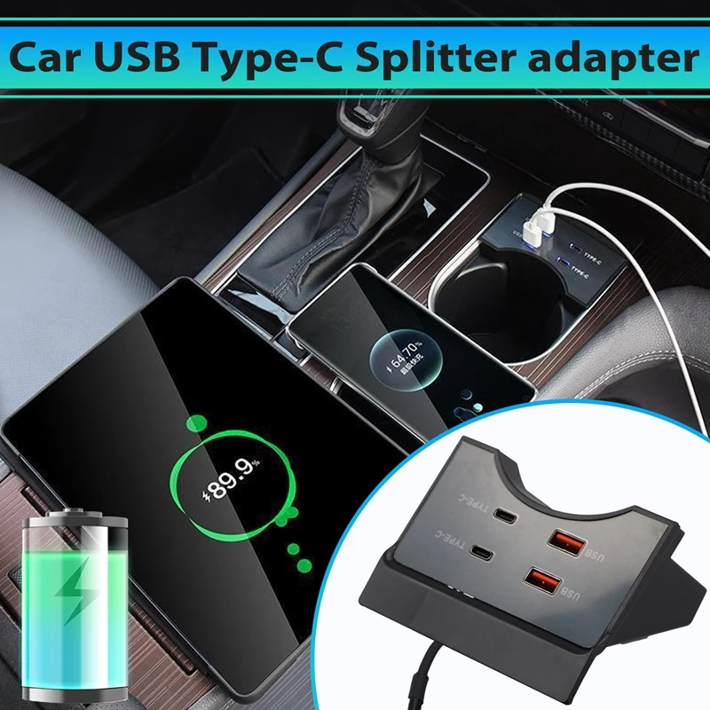 Car USB Type-C Splitter Adapter Fast Charger Shunt HUB Docking Station For Toyota Sienna 2021-2023 Interior Accessories