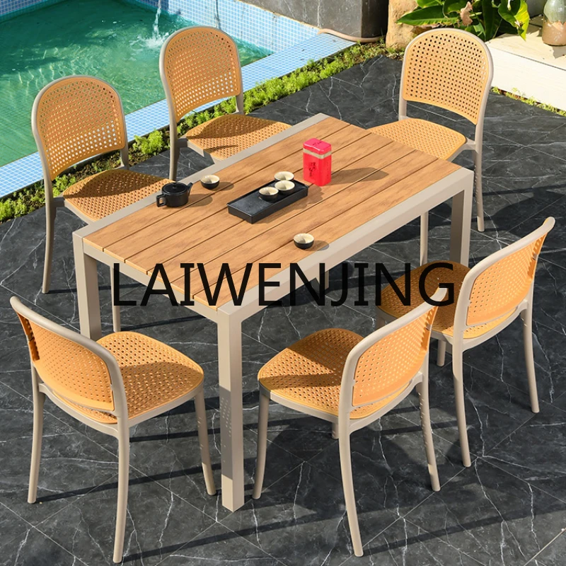 RWJ Outdoor Plastic Wood Balcony Garden Courtyard Milk Tea Shop Plastic Wood Table and Chair